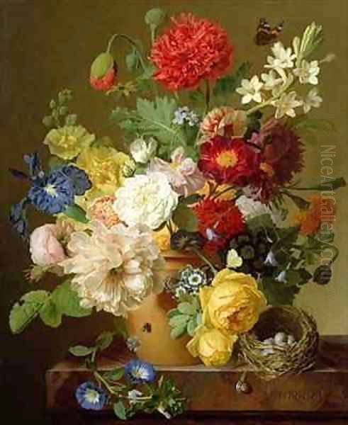 Flower Still Life on a marble ledge Oil Painting by Jan Frans Van Dael