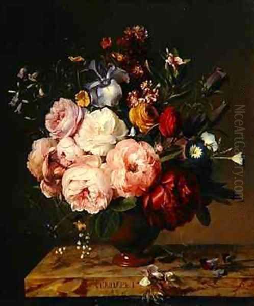 A Vase of Flowers on a Ledge Oil Painting by Jan Frans Van Dael