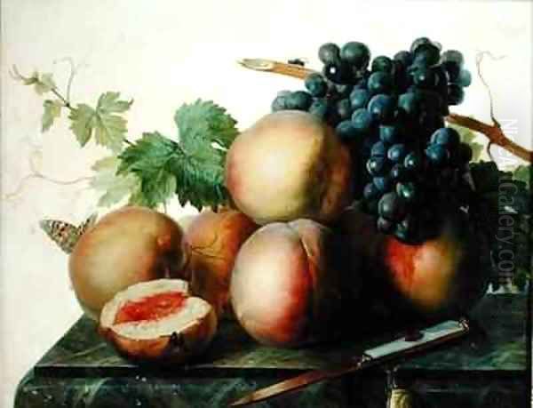 Still Life with Peaches and Grapes on Marble Oil Painting by Jan Frans Van Dael