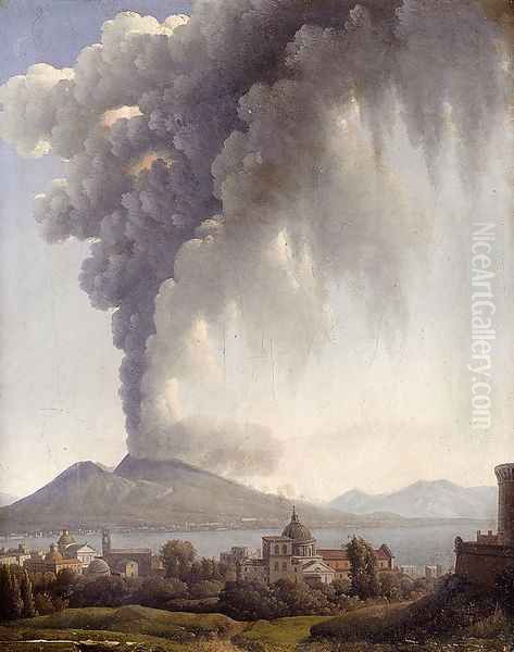 Bay Of Naples With Vesuvius Erupting Beyond Oil Painting by Alexandre-Hyacinthe Dunouy