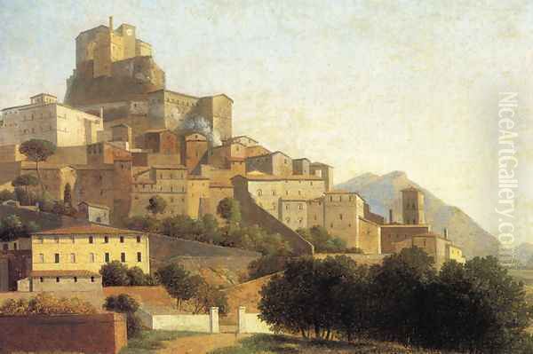 Hill Town in Italy Oil Painting by Alexandre-Hyacinthe Dunouy