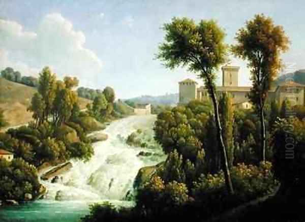 View from the Ile de Sora above the Waterfalls of the Chateau Oil Painting by Alexandre-Hyacinthe Dunouy