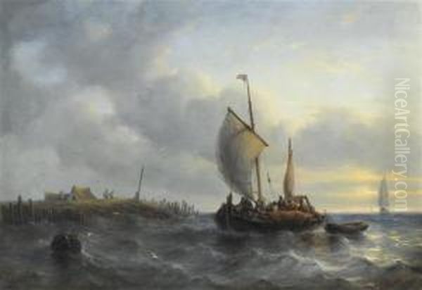 The Docking Boats Oil Painting by George Willem Opdenhoff