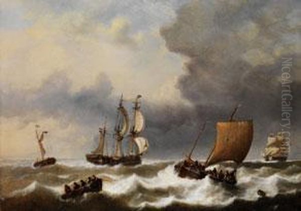 Segelschiffe Auf Rauer See Oil Painting by George Willem Opdenhoff