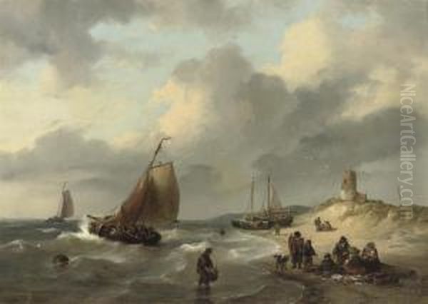 Bringing In The Catch Oil Painting by George Willem Opdenhoff