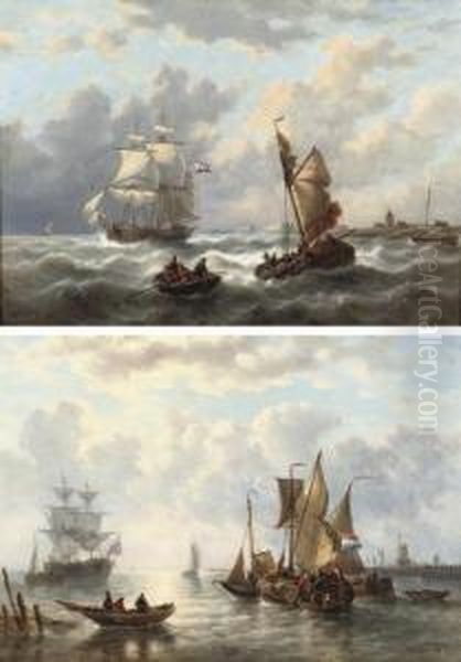 On Calm Water; And On A Choppy Sea Oil Painting by George Willem Opdenhoff