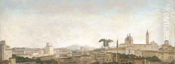 Capriccio View of Rome with the Monte de Giustizia and Villa Montalto Negroni Oil Painting by Alexandre-Hyacinthe Dunouy