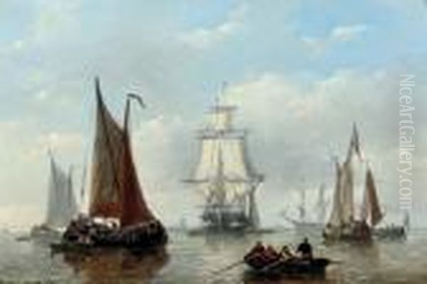 Rowing Out To The Sailingvessels Oil Painting by George Willem Opdenhoff