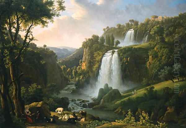 Landscape with waterfall Oil Painting by Alexandre-Hyacinthe Dunouy