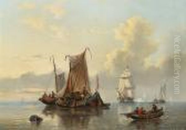 Shipping Off The Coast Oil Painting by George Willem Opdenhoff