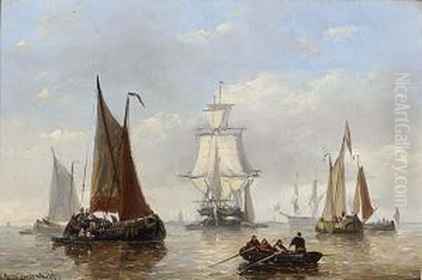 Shipping Off The Coast Oil Painting by George Willem Opdenhoff