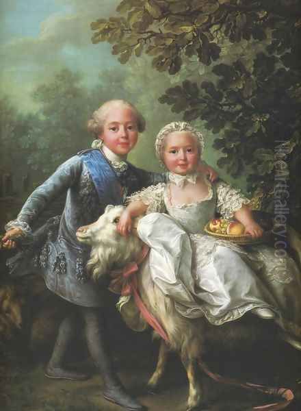 Comte d'Artois and His Sister, Madame Clotilde Oil Painting by Francois-Hubert Drouais