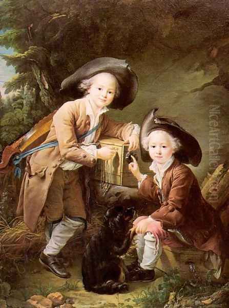 Le Comte and Chevalier de Choiseul as Savoyards 1758 Oil Painting by Francois-Hubert Drouais