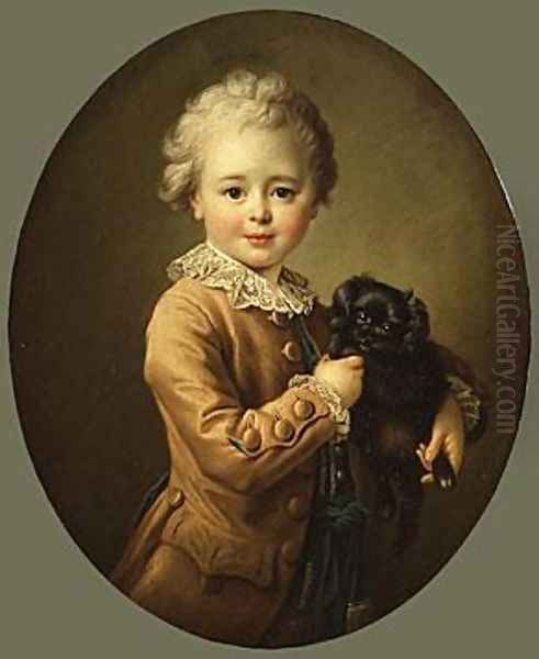 Boy with a Black Spaniel Oil Painting by Francois-Hubert Drouais