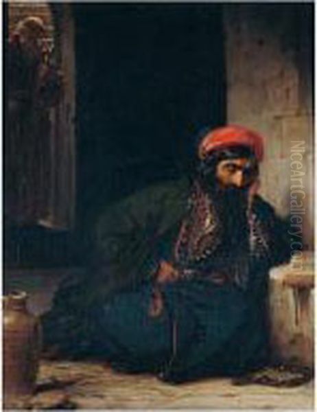 The Damascus Affair: Rabbi 
Preparing His Defence From The Talmud, A Capuchin Distant In The Doorway Oil Painting by Moritz Daniel Oppenheim