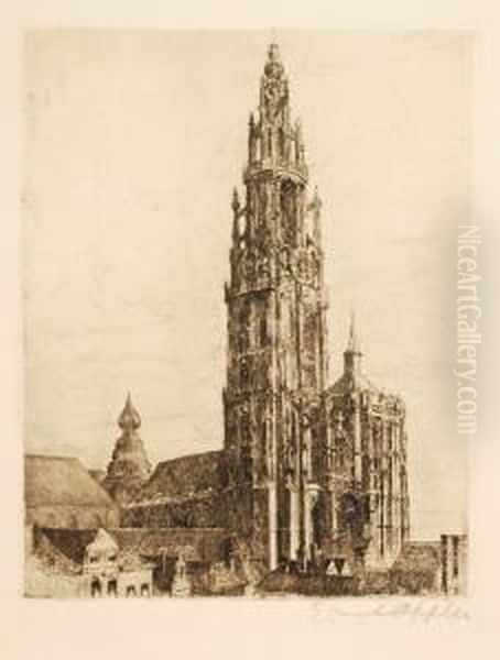 Kathedrale Inantwerpen Oil Painting by Ernst Oppler