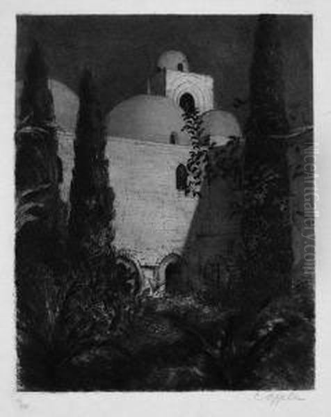 Moschee Hinter Zypressen Bei Nacht Oil Painting by Ernst Oppler