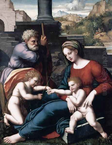 The Holy Family with the Infant St John Oil Painting by Leonardo Da Pistoia