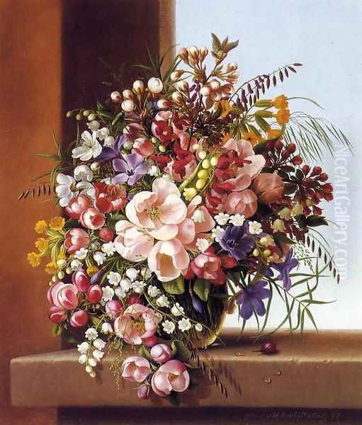 Flowers in a Glass Bowl Oil Painting by Adelheid Dietrich