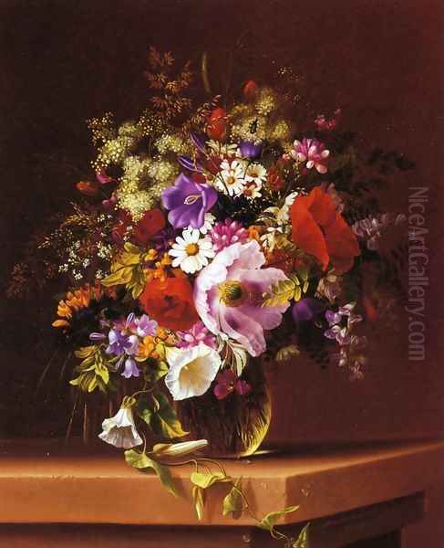 Wildflowers in a Glass Vase Oil Painting by Adelheid Dietrich