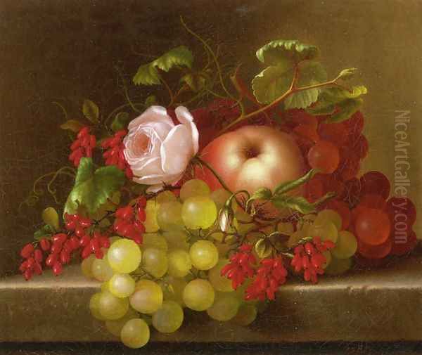 Still Life with Peach, Grapes and Rosehips Oil Painting by Adelheid Dietrich