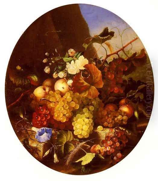 Still Life Of Fruit And Flowers Oil Painting by Adelheid Dietrich