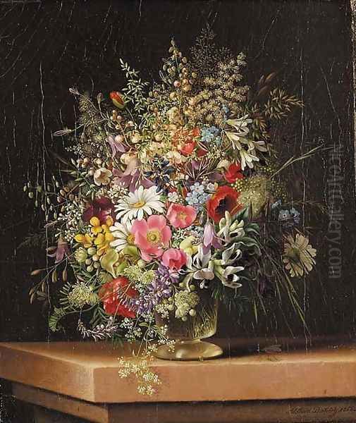 Wild flowers in a glass vase Oil Painting by Adelheid Dietrich