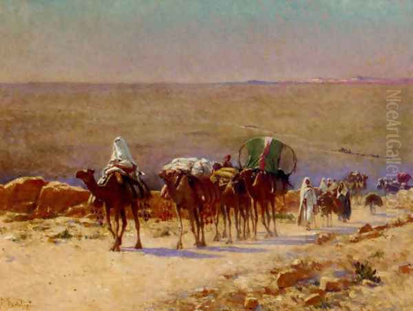 The Caravan In The Desert Oil Painting by Alexis Auguste Delahogue