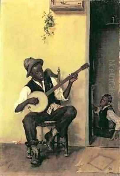 The Banjo Player Oil Painting by Leon Delachaux