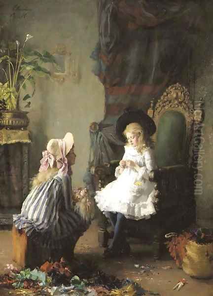 Le trousseau de bebe Oil Painting by Leon Delachaux