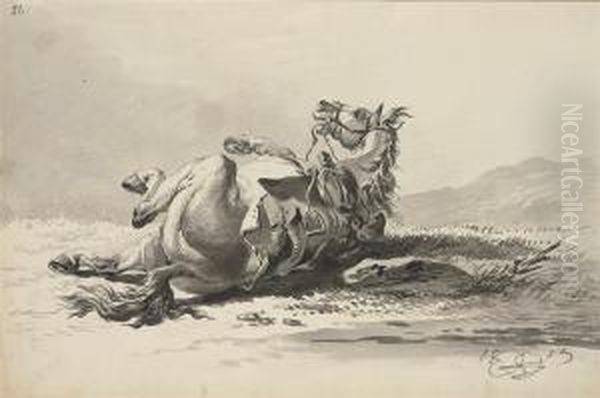 Stallion Rolling; With Saddle Oil Painting by Alexander Ossipovitch Orlovsky