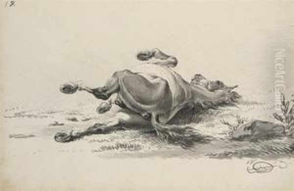 Stallion Rolling; Facing Away Oil Painting by Alexander Ossipovitch Orlovsky