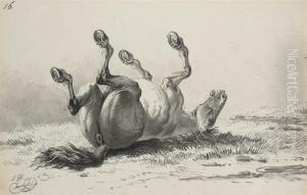 Stallion Rolling; On Back Oil Painting by Alexander Ossipovitch Orlovsky