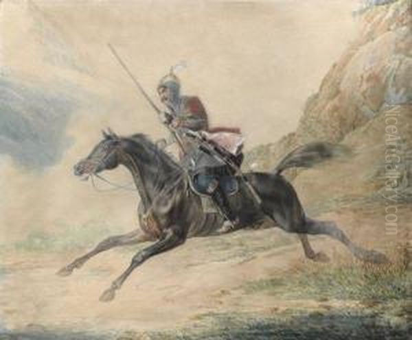 Cavalier Chargeant Oil Painting by Alexander Ossipovitch Orlovsky