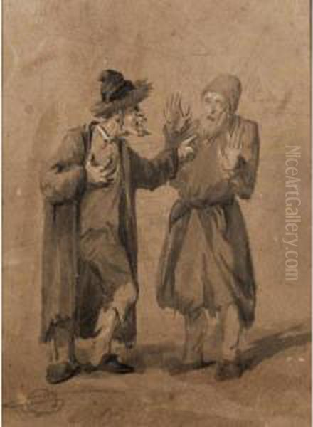 Two Jews Quarrelling Oil Painting by Alexander Ossipovitch Orlovsky