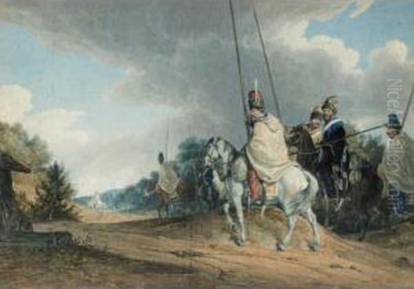 Cossack Patrol Oil Painting by Alexander Ossipovitch Orlovsky