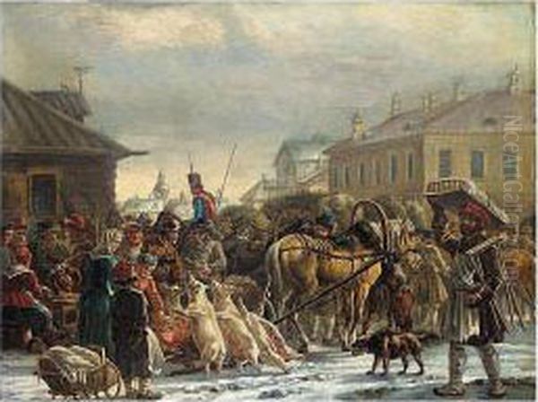 The Hay Market, St. Petersburg, C.1820 Oil Painting by Alexander Ossipovitch Orlovsky