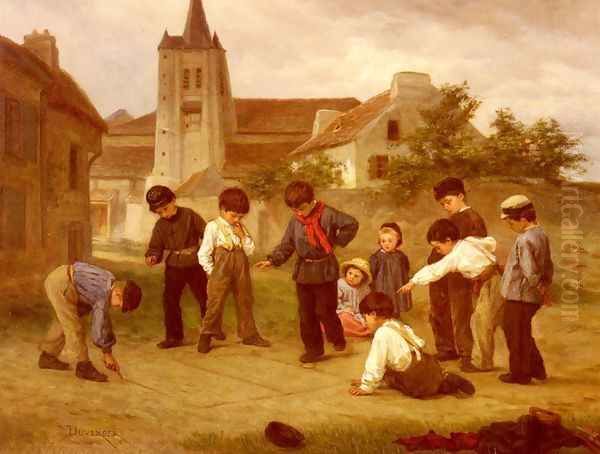 Hopscotch Oil Painting by Theophile-Emmanuel Duverger