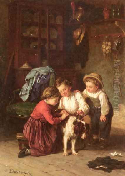 The Patient Pet Oil Painting by Theophile-Emmanuel Duverger