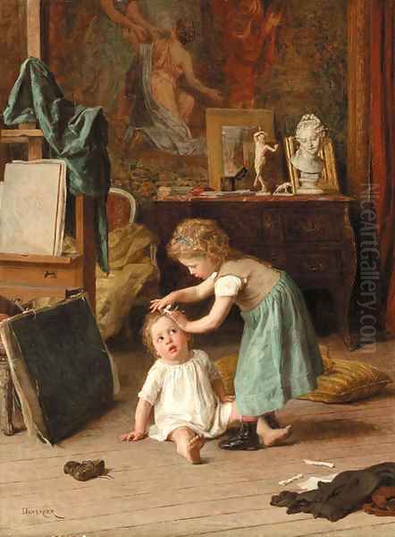 A touch of pampering Oil Painting by Theophile-Emmanuel Duverger