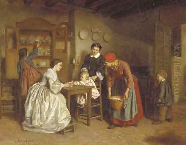 Petit dejeuner Oil Painting by Theophile-Emmanuel Duverger