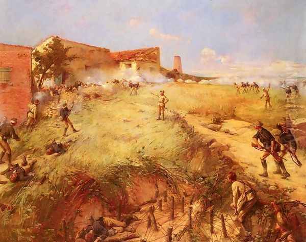 The Battle Of San Juan Hill, Cuba, 1898 Oil Painting by Ernest Jean Delahaye