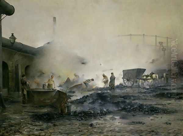 The Gas Factory at Courcelles 1884 Oil Painting by Ernest Jean Delahaye