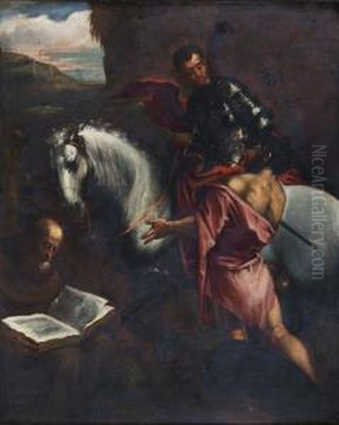 Saint Martin Donnant Son Manteau A Un Mendiant Et Saint Francois D'assise Lisant Oil Painting by Pedro De Orrente