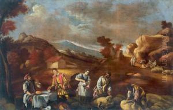 Bauern Bei Der Schafschur Oil Painting by Pedro De Orrente