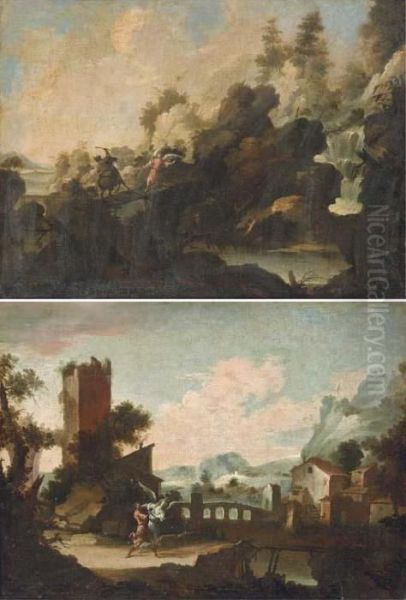 A Rocky River Landscape With Balaam And The Angel Oil Painting by Pedro De Orrente