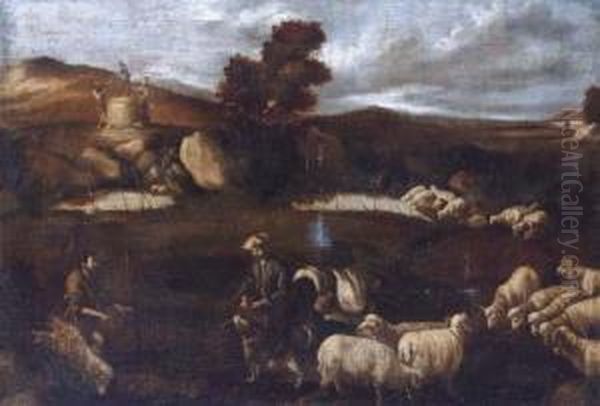 A Landscape With Shepherds And Their Flock Oil Painting by Pedro De Orrente