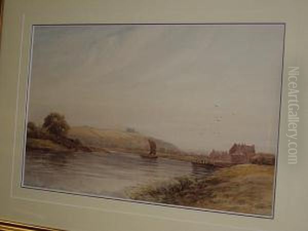 River Scene With Barges, By A Country House Oil Painting by James Orrock