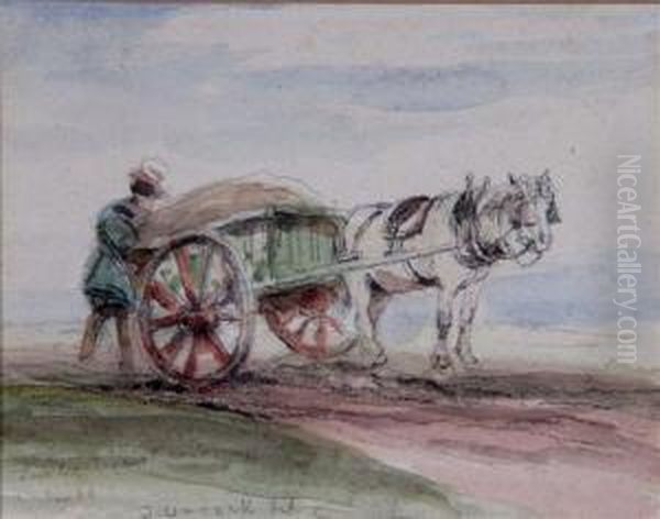 Man With Hand Cart Oil Painting by James Orrock