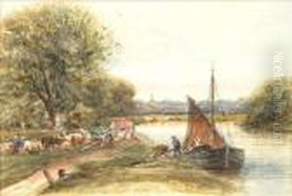 Canal Scene, Burton Joyce, Near Nottingham Oil Painting by James Orrock